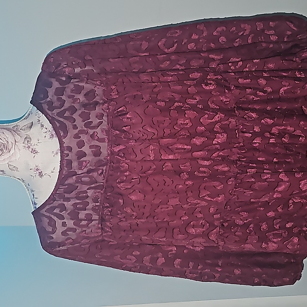 Ryan Michelle sheer cheetah style print dress burgundy  Size M
